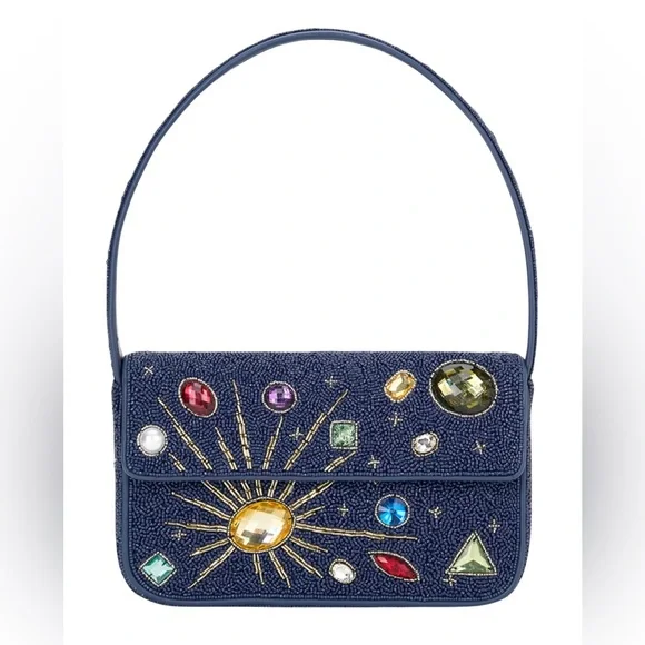 🌺🎉HP🎉🌺 NWT Staud Beaded Tommy Shoulder Bag Navy Celestial 🌟 Rare 🌟 - Picture 13 of 16